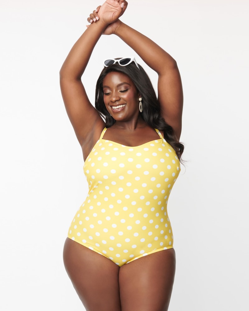 Unique Vintage Plus Size Yellow Polka Dot Barbara One Piece Swimsuit